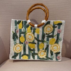 Beaded handbag with Bamboo Handles